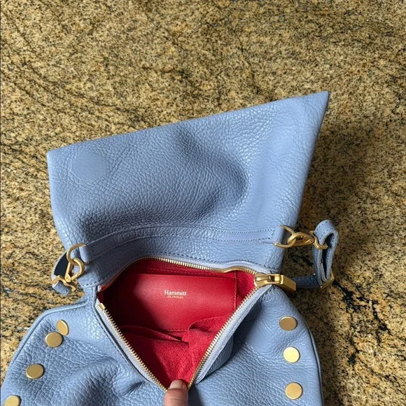 Hammitt  Baby Blue/ Lilac Pebbled Leather Crossbody Bag Like New - Picture 10 of 11